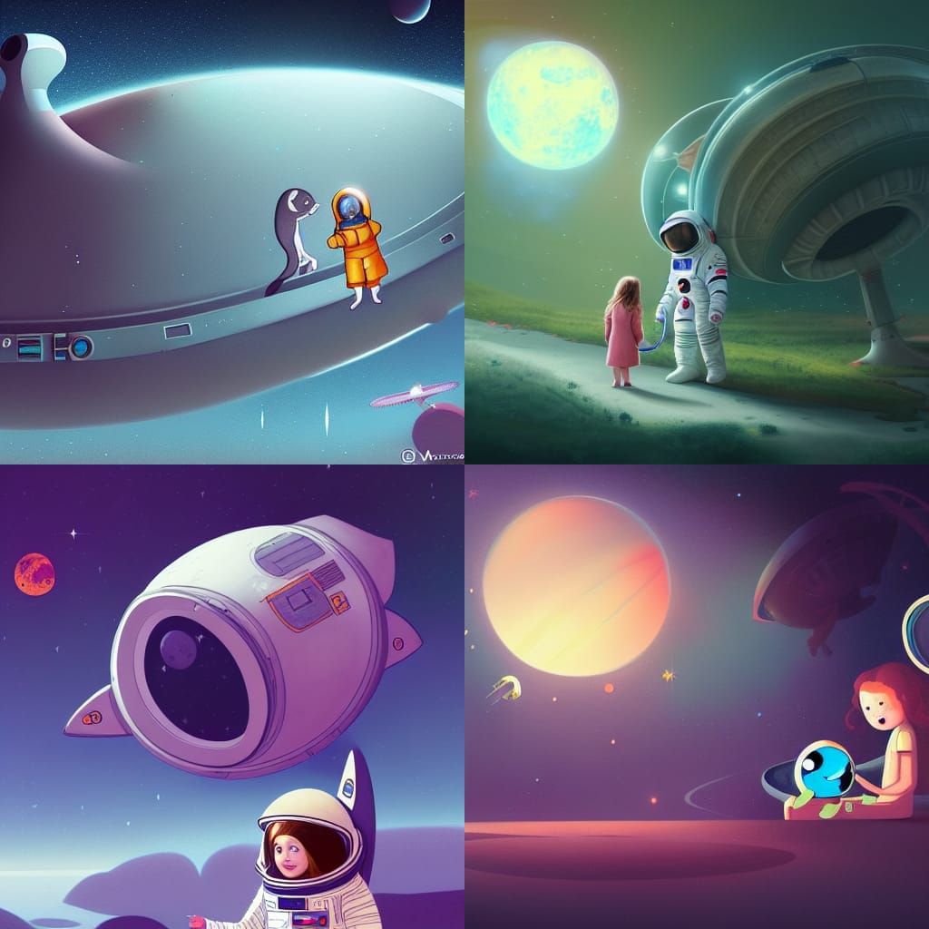 Astronaut and Pet on Derelict Spaceship Illustration