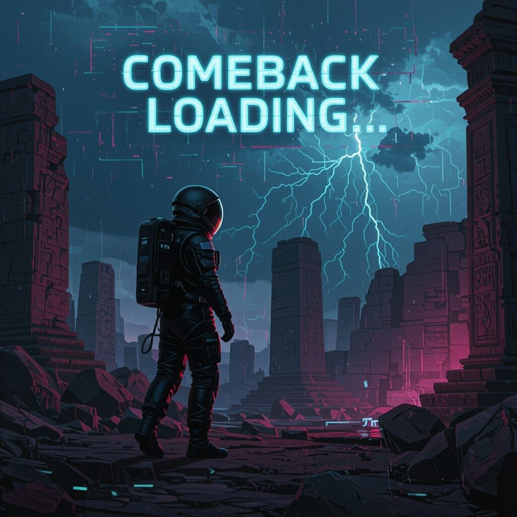 Astronaut Explores Ancient Ruins in Futuristic Style