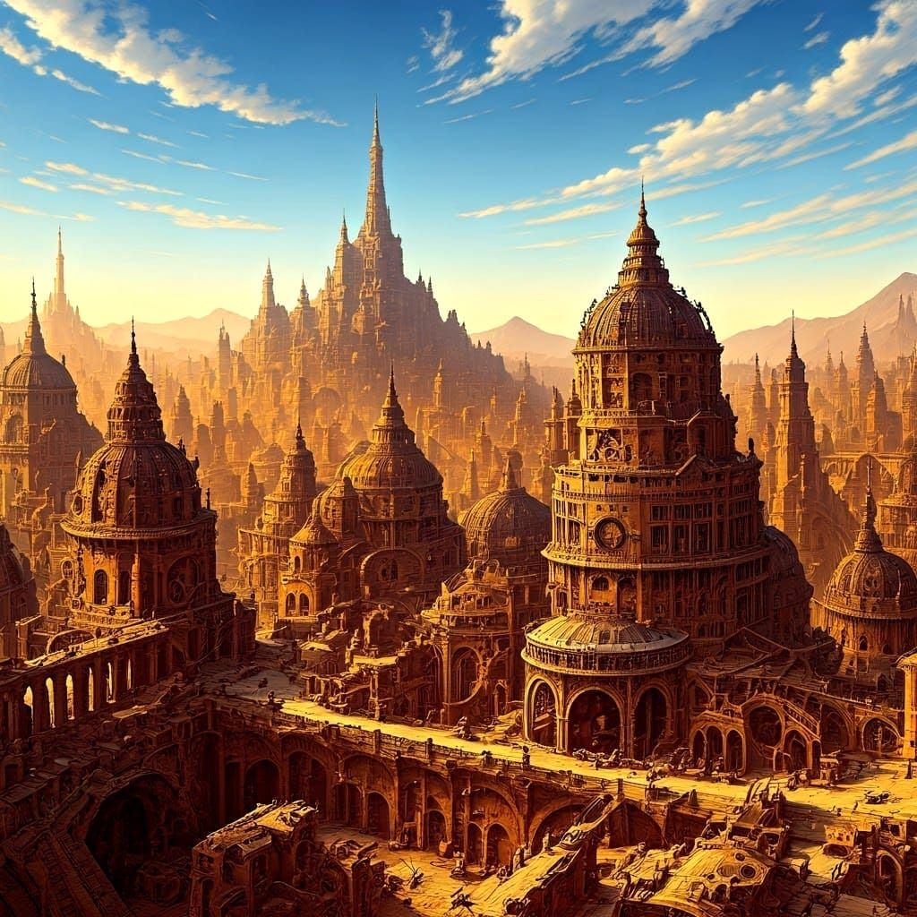 Vast Steampunk Metropolis Unfolds with Escher-esque Illusion...