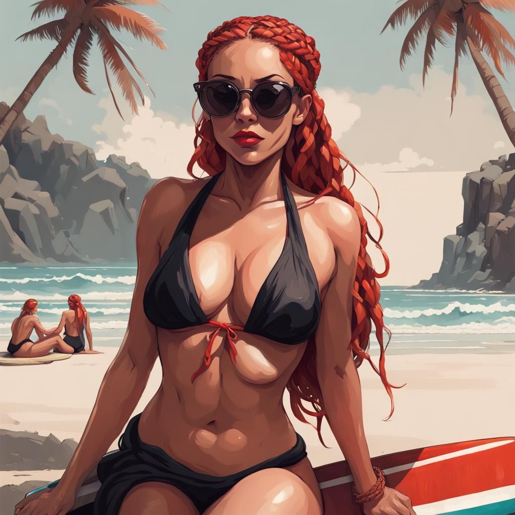 Girl with Braided Hair Enjoying the Beach