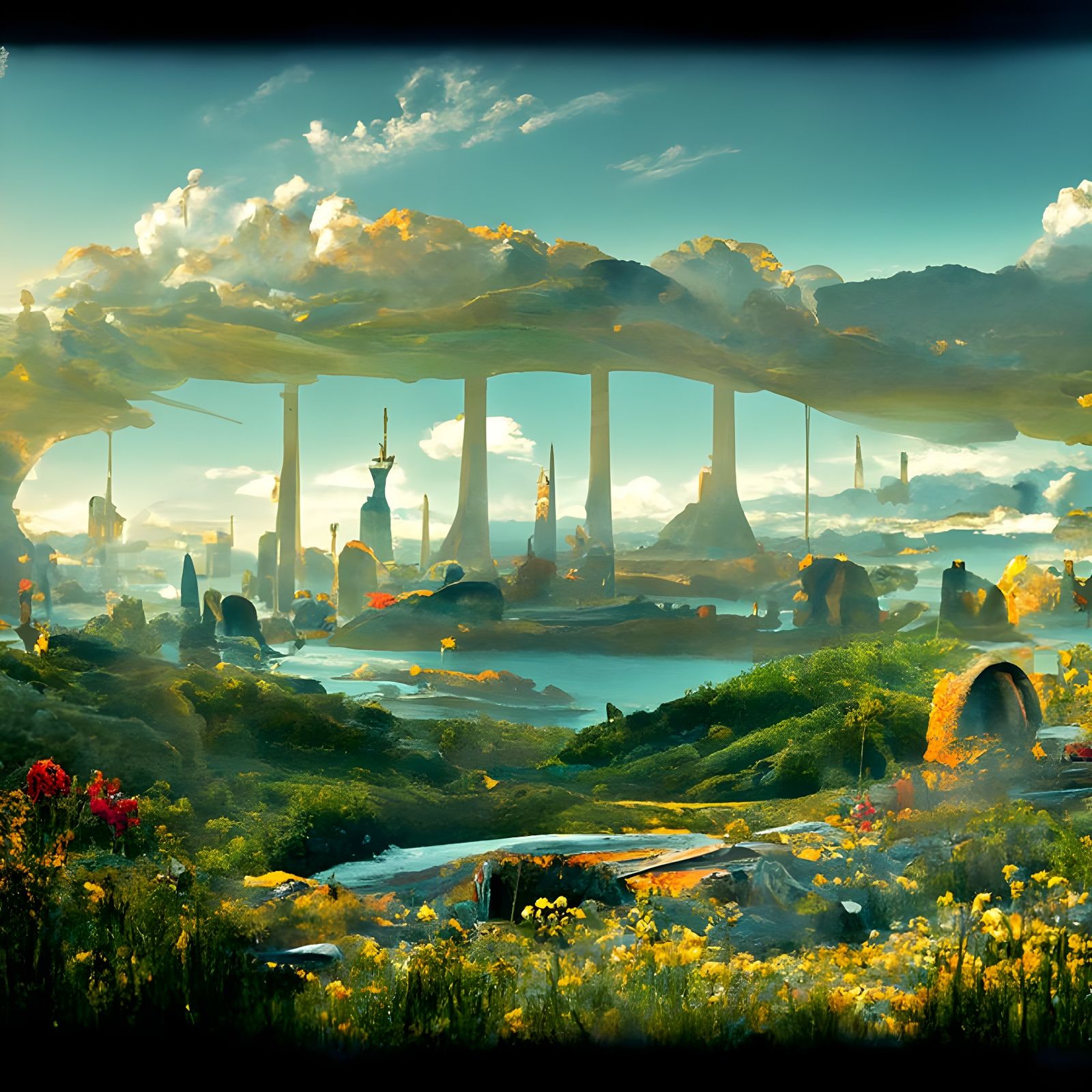 Neo-Futuristic Solarpunk Cityscape in Digital Illustration