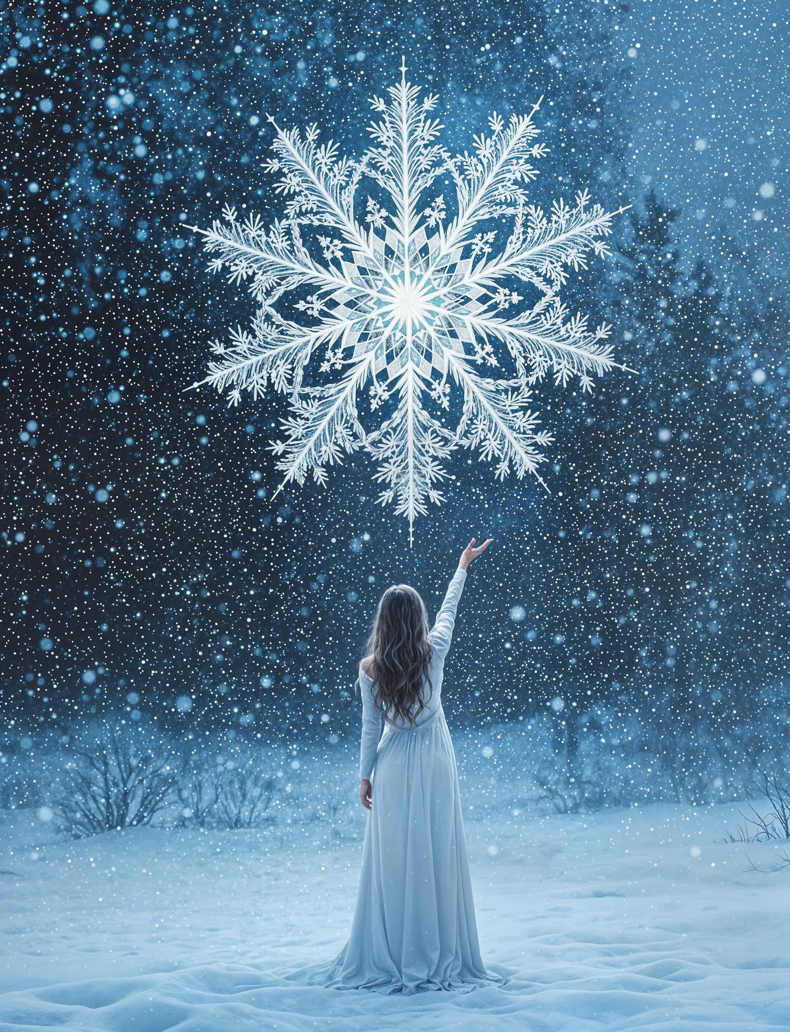 Surreal Winter Goddess Creates Majestic Snowflake