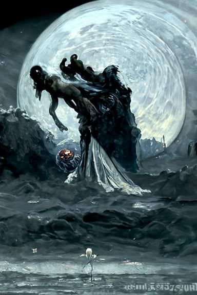 The Moon Tarot Card in Gothic Horror Style