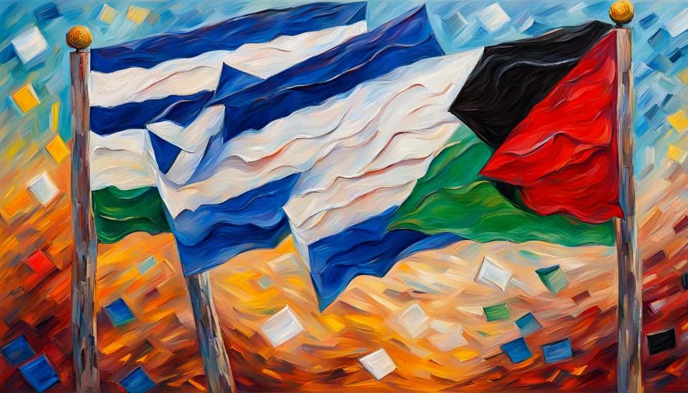 Peace Between Flags in Expressionist Oil Painting