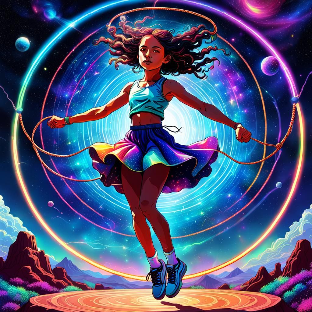 Ragatha Playing Jump-Rope: Holographic Astral Illustration