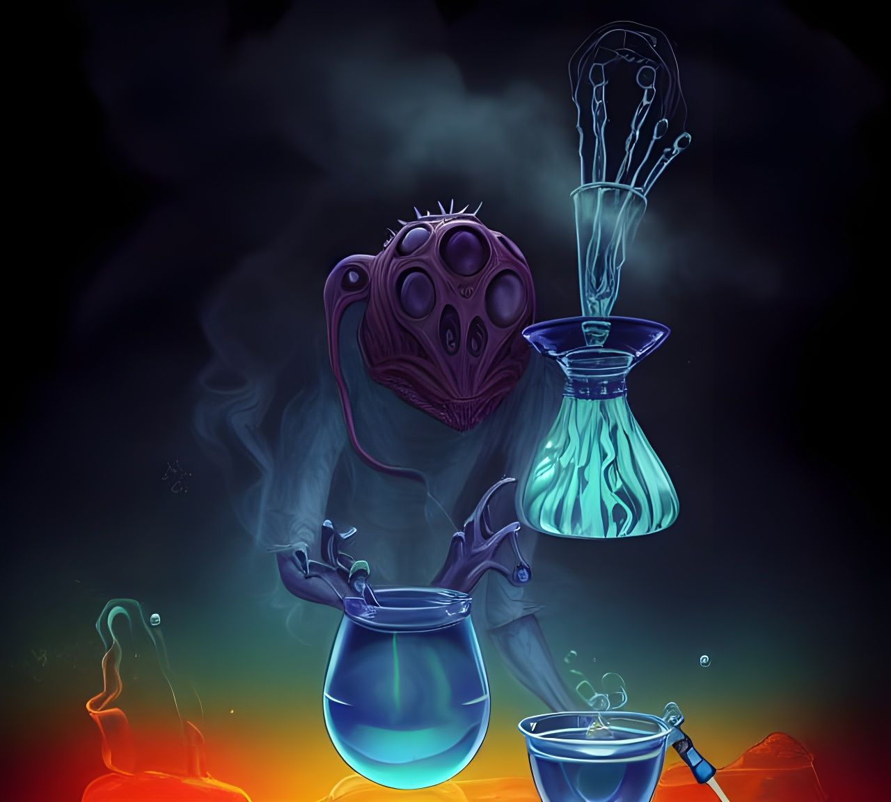 Alien Anthropoid's Alchemic Potion: Fantasy Illustration