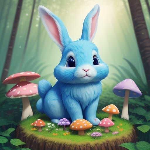 Whimsical Cartoon Rabbit in Vibrant Forest