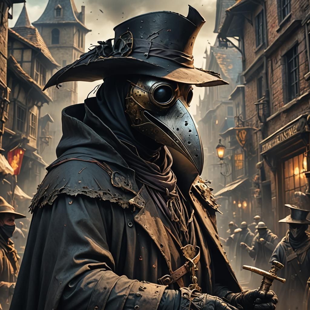 Plague Doctor Removes Mask: Detailed Matte Painting