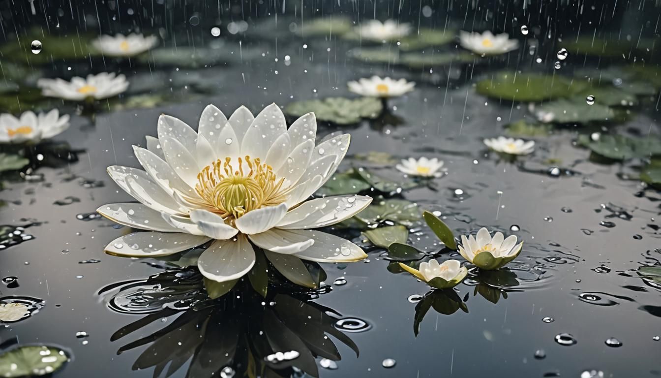 Rain-Soaked Fantasy Flower in Ukiyo-e Style