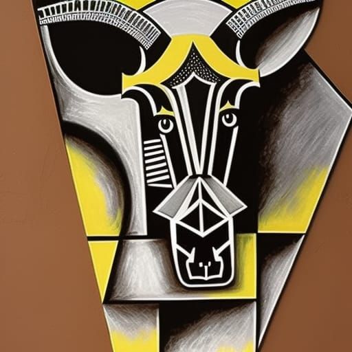 Cubist Bull Skull Charcoal Drawing in Geometric Panorama