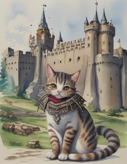 Watercolor Cat Knight in Shining Armor