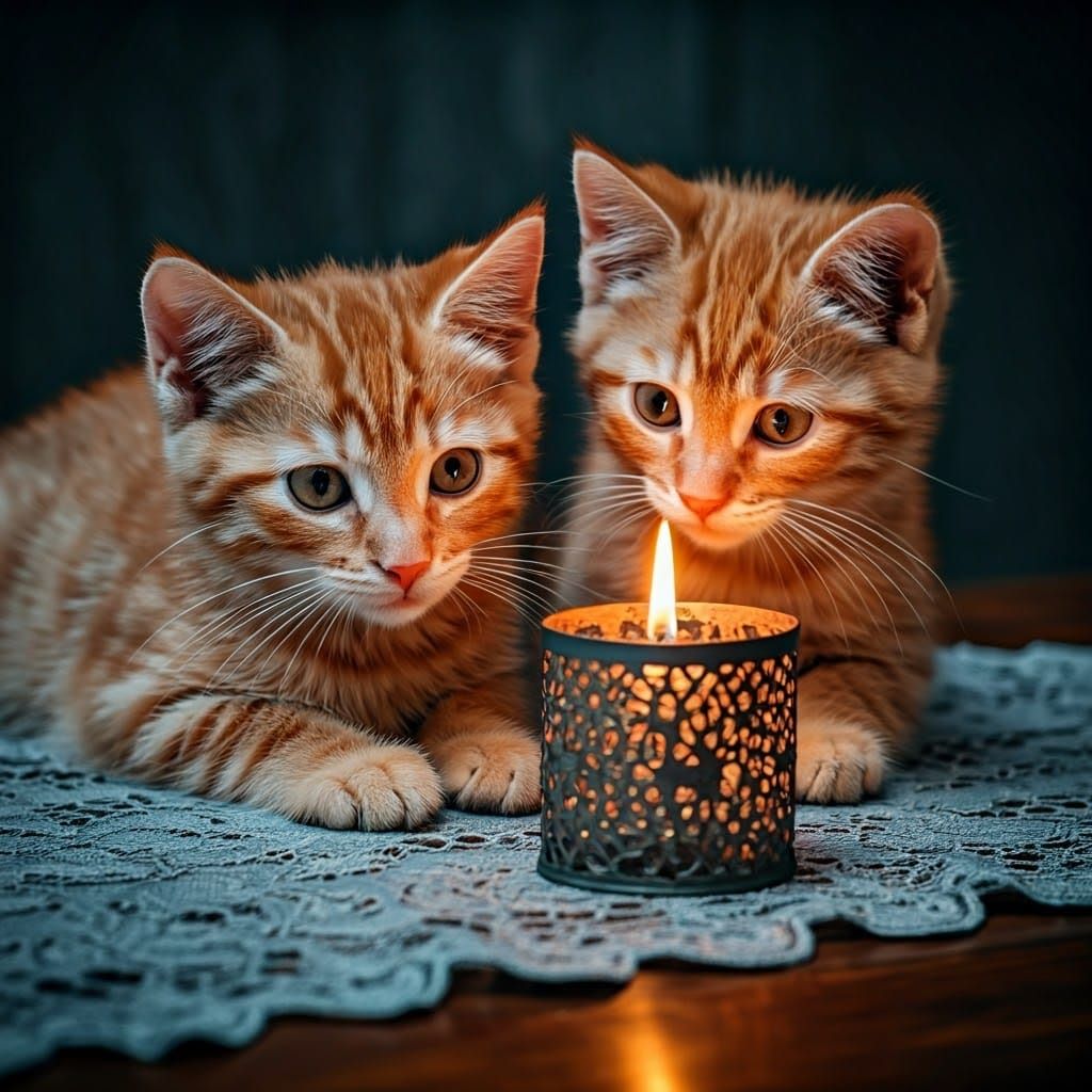 Curious Kittens Mesmerized by Candlelight