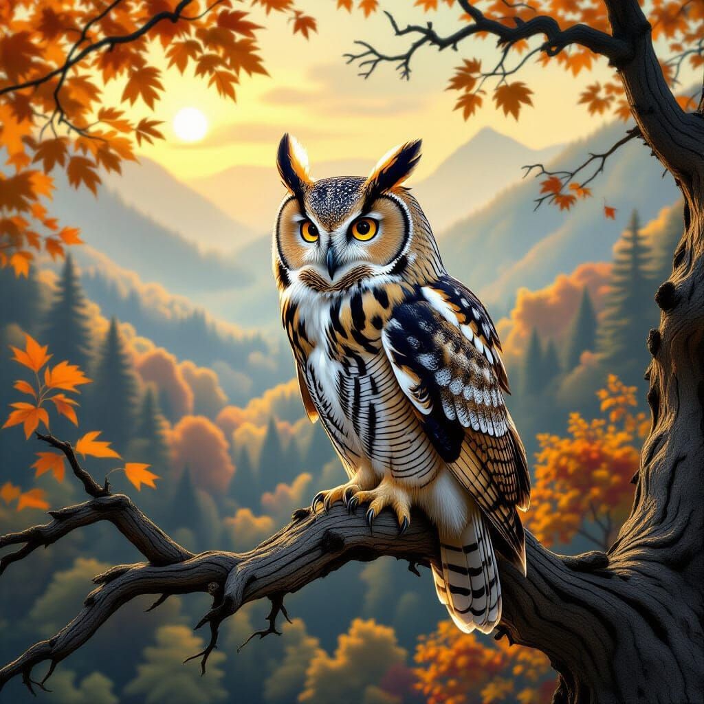 Majestic Autumn Owl in Enchanted Forest