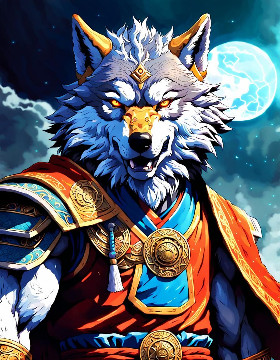 Wolf Warlord in Anime Style Illustration