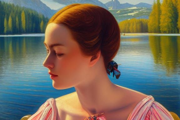 Woman by Lake in Switzerland, Surreal Triadic Art