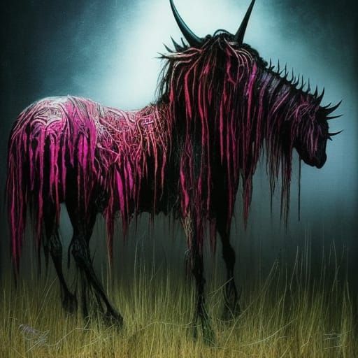 Demonic Undead Unicorn in Vivid Neon Ink