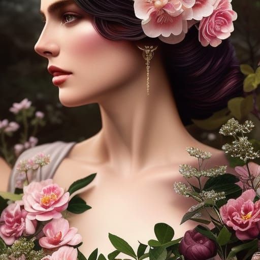 Hyperrealistic Princess in a Lush Rose Garden