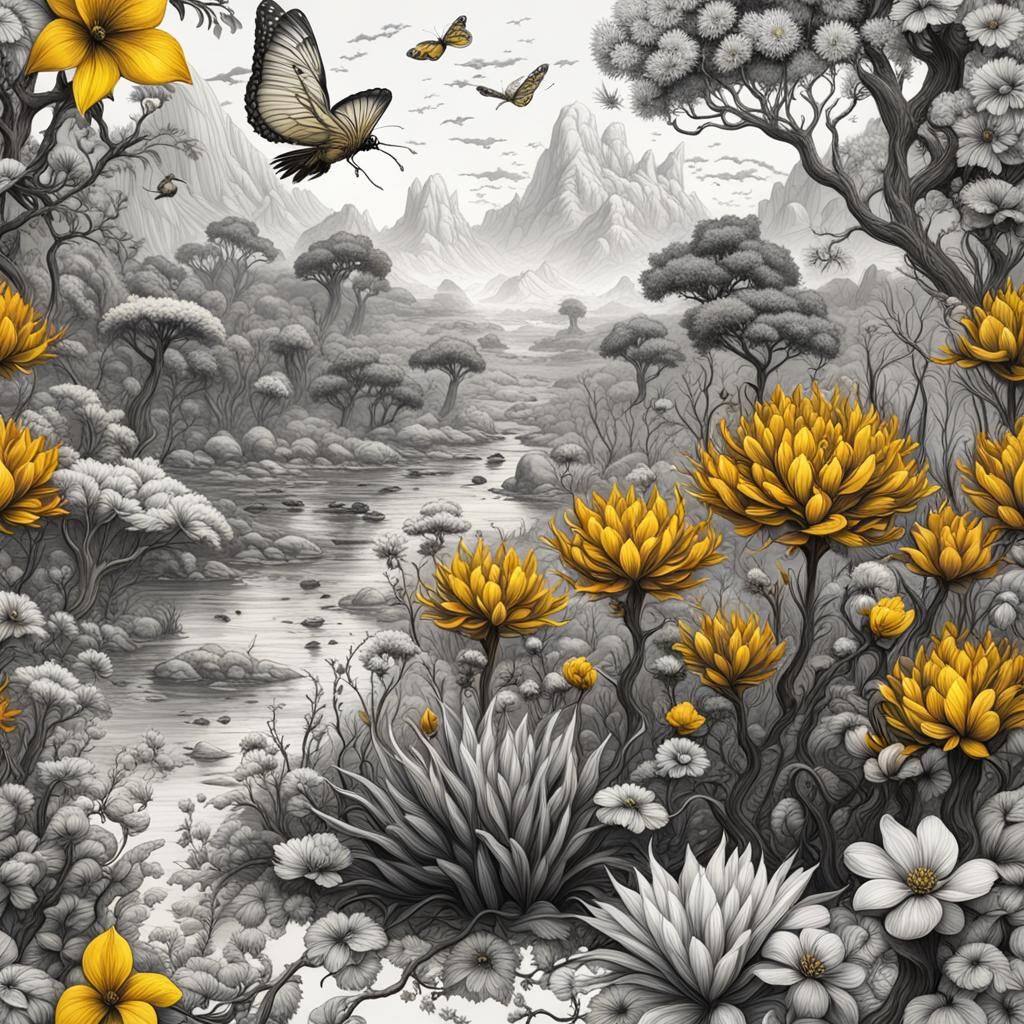 Black and Yellow Biodiversity Concept Art in Unreal Engine