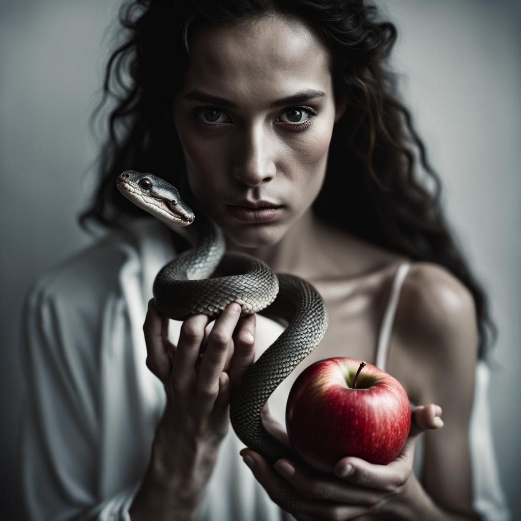 Adam and Eve Portrait in Eden with Apple