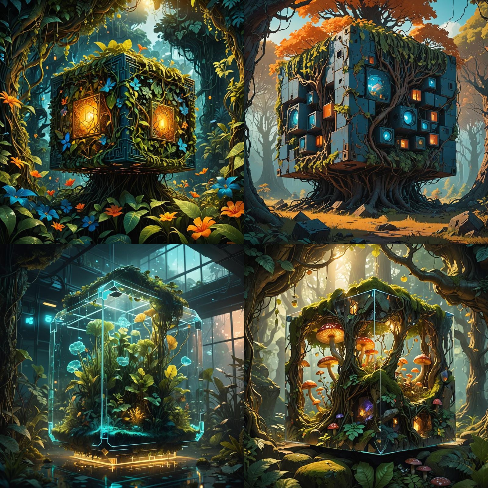 Nature Inside a Cube: Detailed Fantasy Concept Art