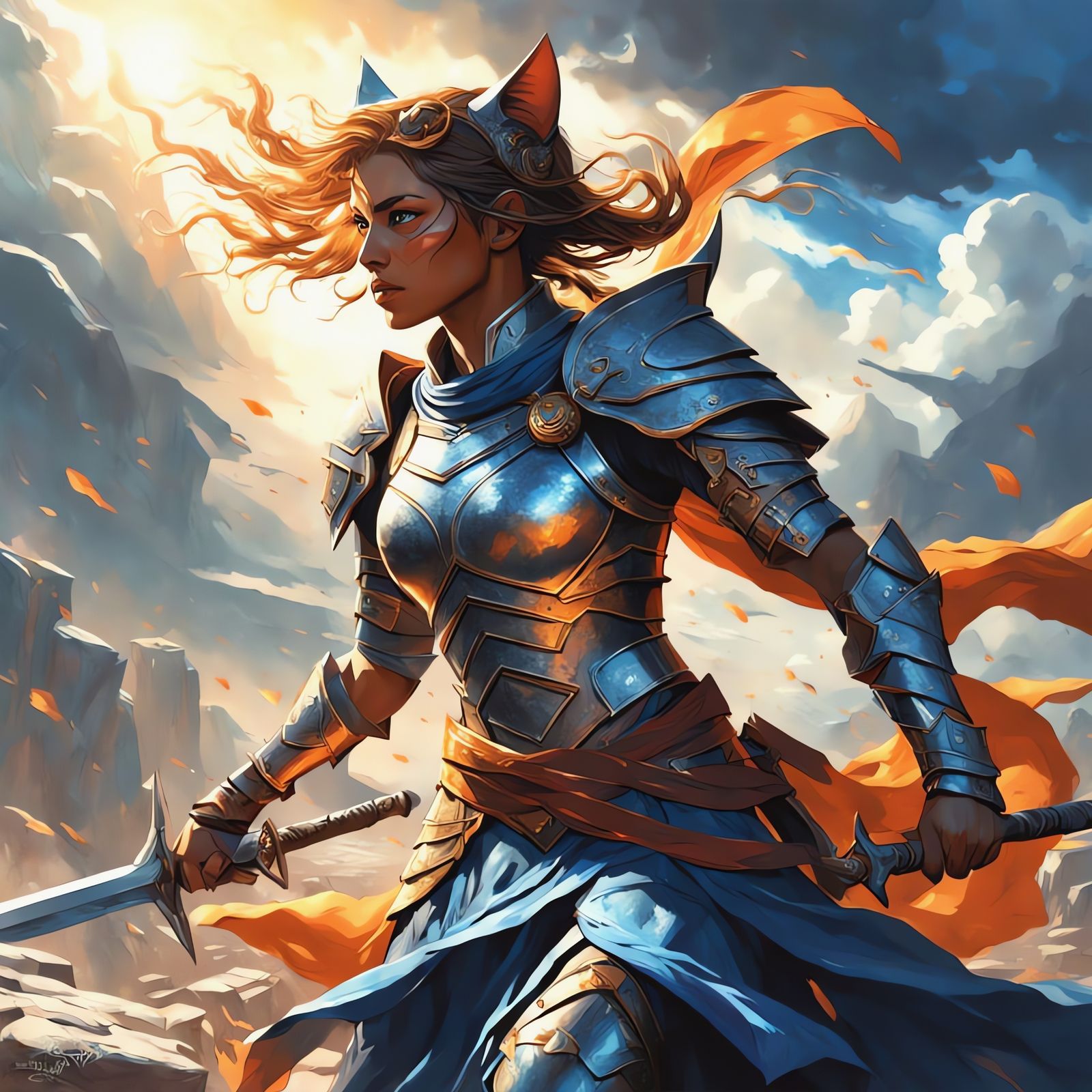 Fierce Feline Warrior in Epic Battle