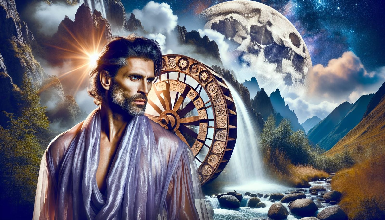 Cyberpunk God of Artisans in Ethereal Landscape