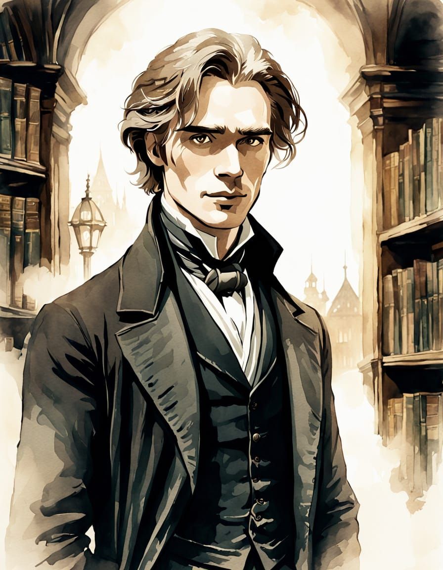 Gellert Grindelwald in Watercolor Style, Old Library