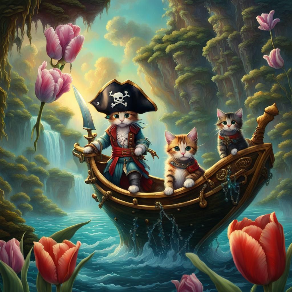 Iridescent Tulip Waterfall with Pirate Kitty