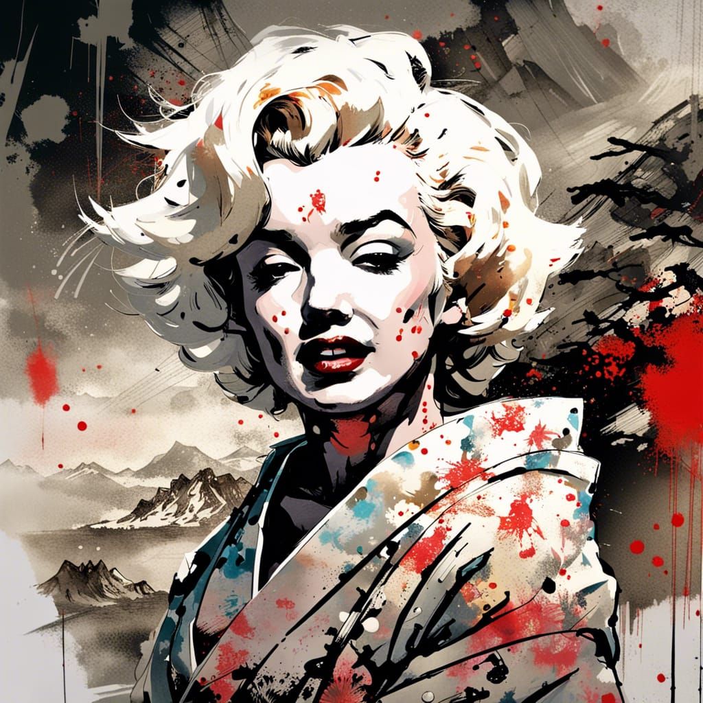 Marilyn Monroe in Kimono, Fantasy Japanese Landscape