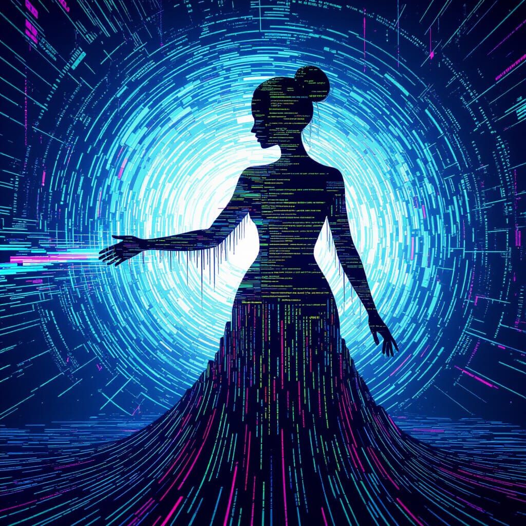 Digital Decay: Abstract Figure Emerging from Code Void