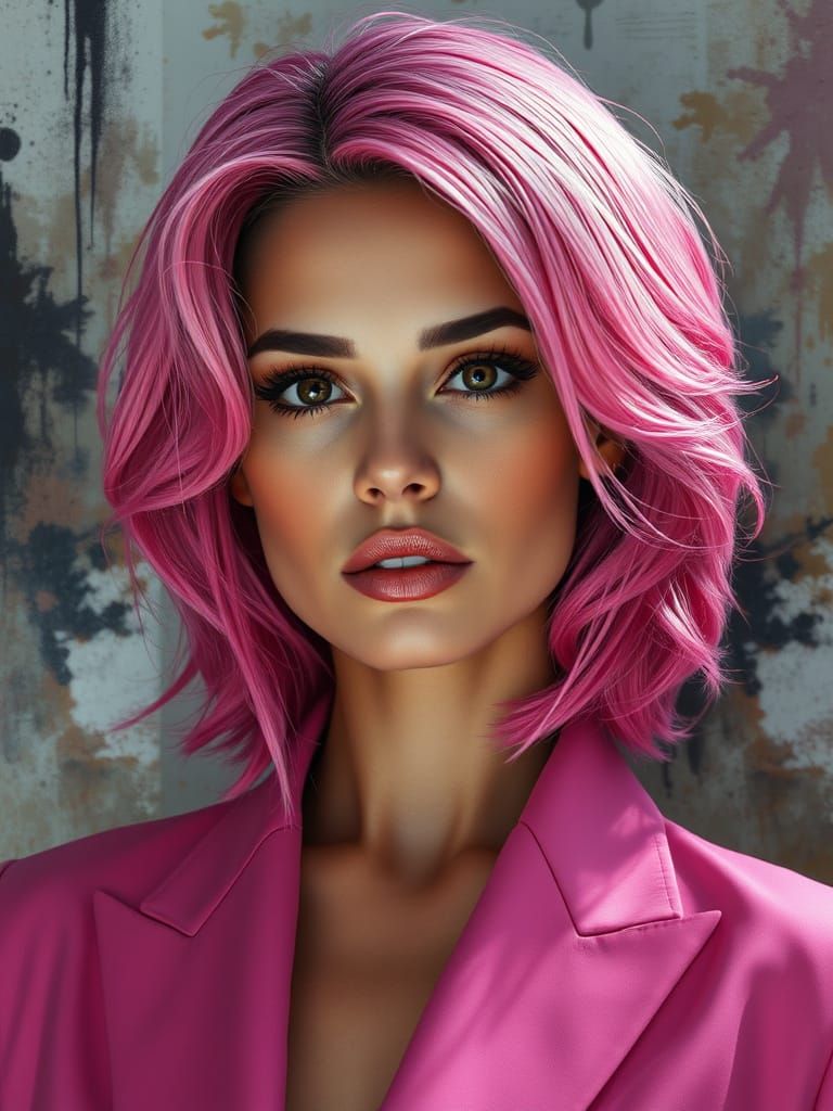 Modern Woman with Pink Hair as Oil Painting