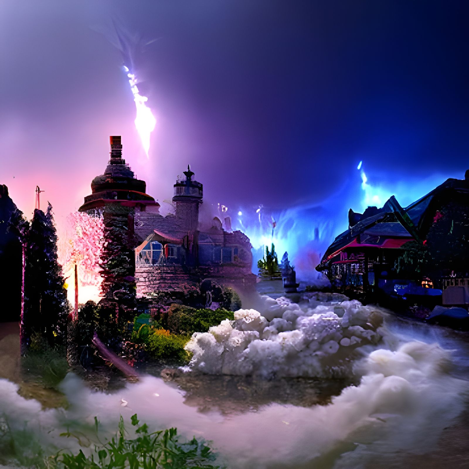 Lightning Storm Over Fantasy Fortress: Ethereal Art