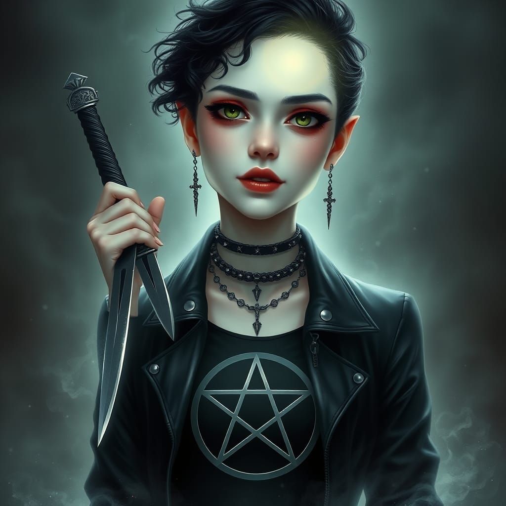 Ethereal Woman Levitating Above Mystical Pentagram