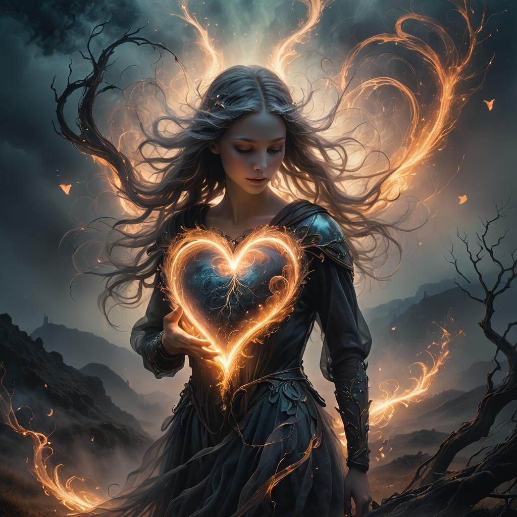 Mystical Heart in Surrealist Landscape