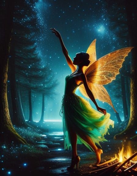 Ethereal Fairy Dancing Amidst Celestial Wonders in Vibrant O...