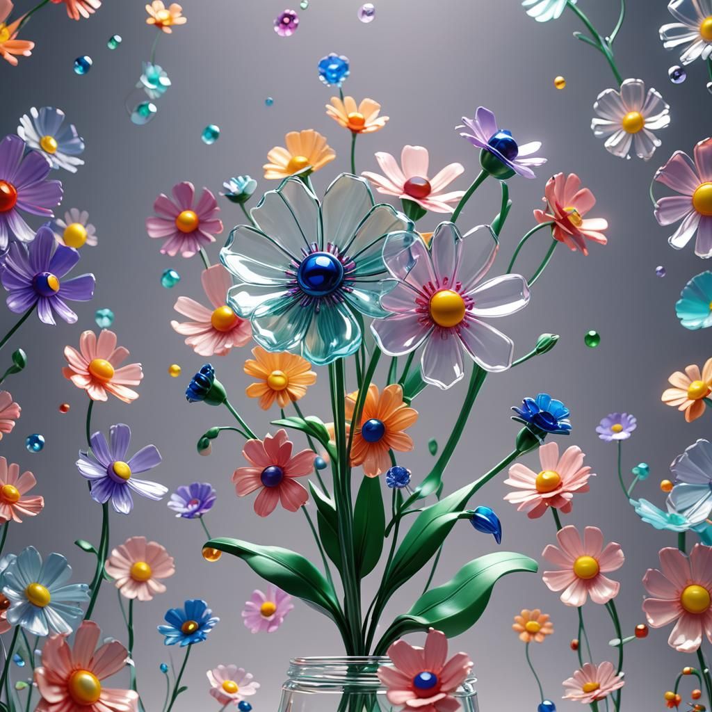 Vibrant Glass Flower in 3D Digital Art Style