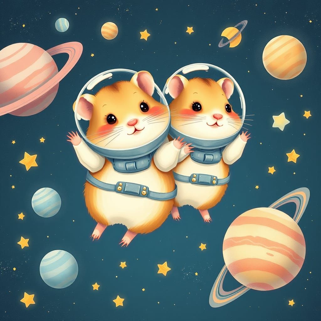 Adorable Hamsters in Space, Whimsical Dreamscape