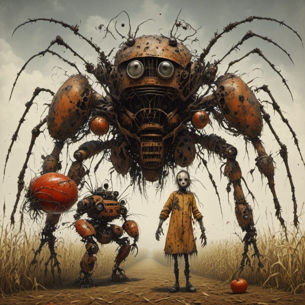 Killer Bug Robots in Rusty Farmhouse Field