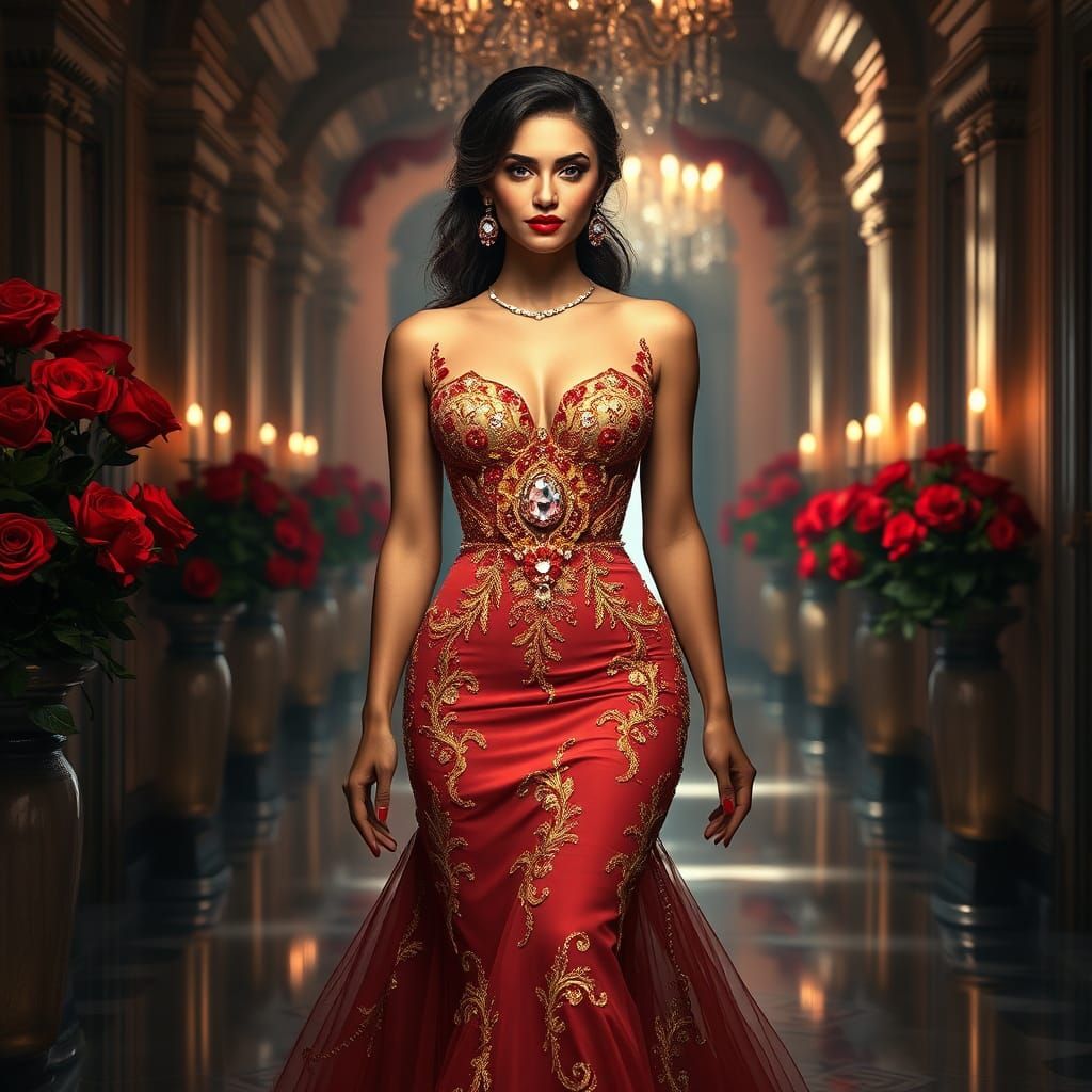 Greek Woman in Exquisite Engagement Dress