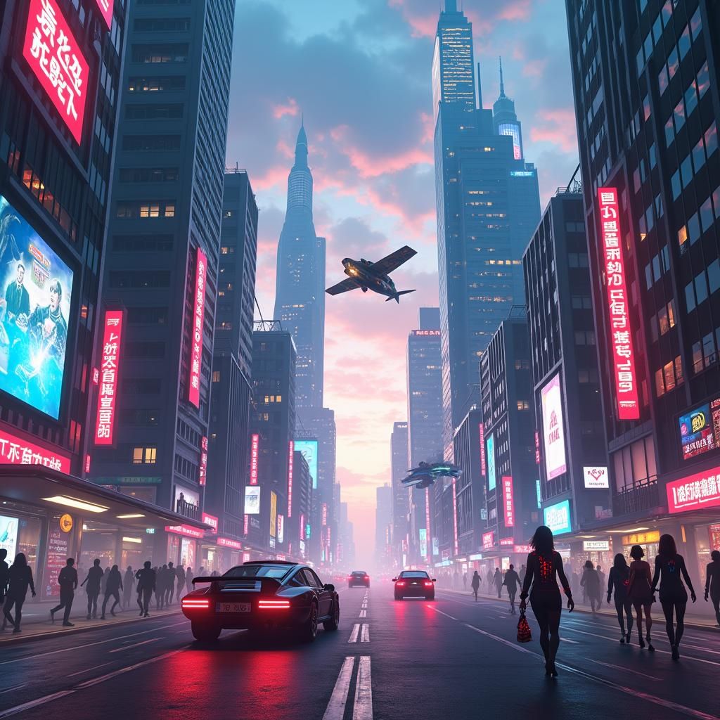 Futuristic Cityscape in Realistic Anime Style