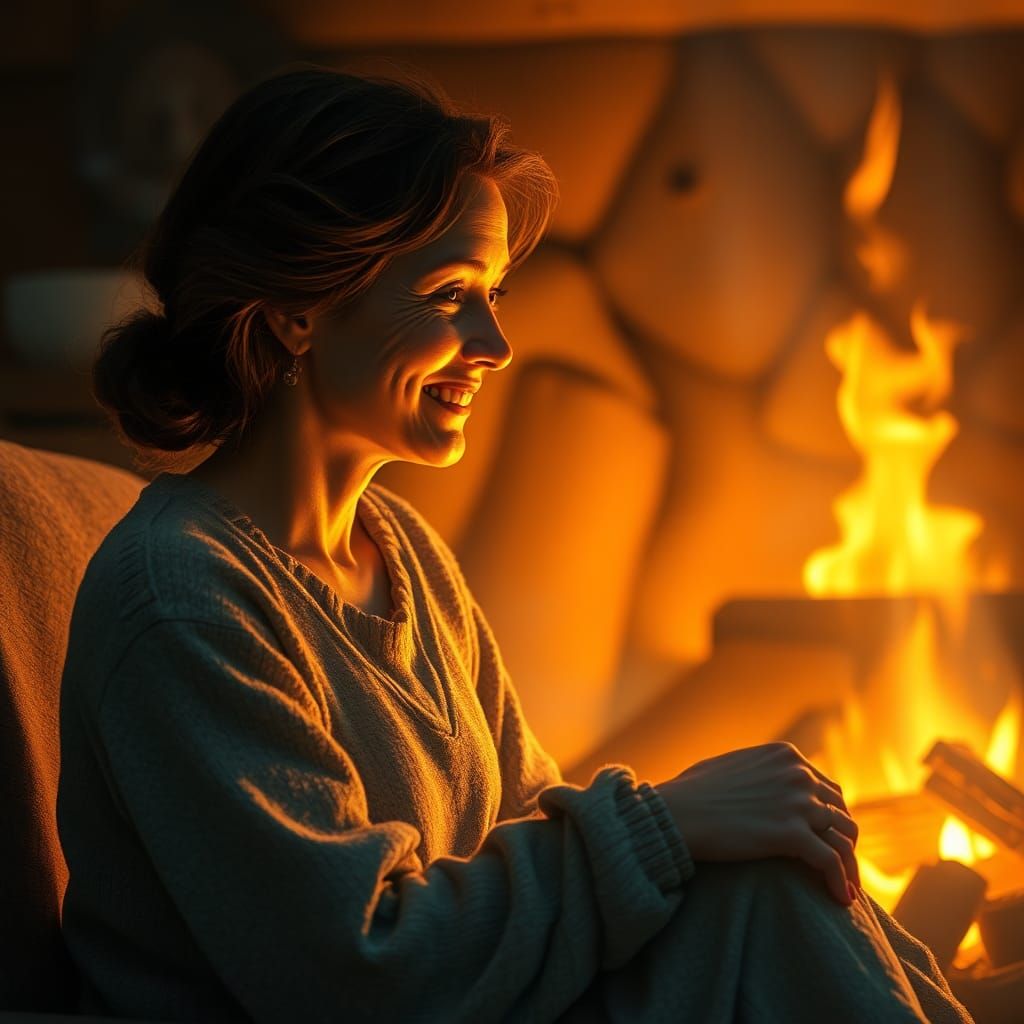 Nostalgic Mother Figure by Fireside in Fantasy Style