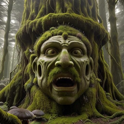 Surreal Stone Face Monument in Whispering Forest