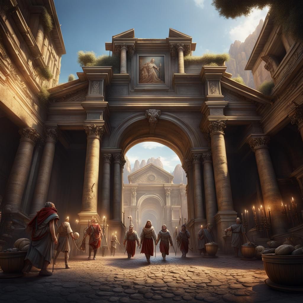 Roman Market Grand Entrance, Detailed Matte Painting