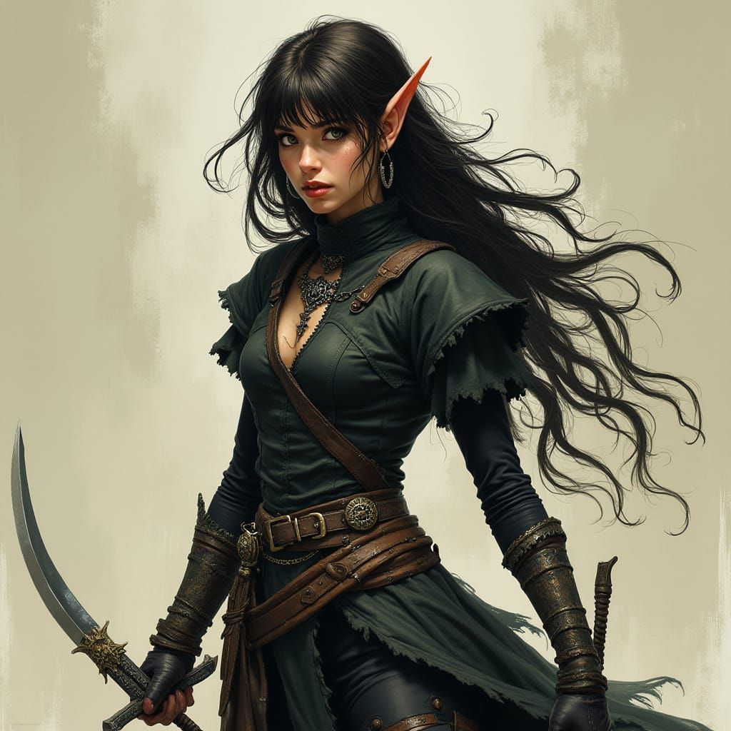 Gritty Elf Warrior in Style of Frazetta and Wood