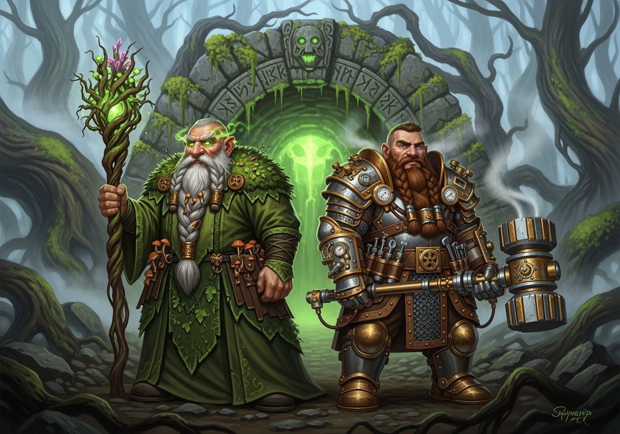 Dwarven Druid and Artificer at Dungeon Entrance