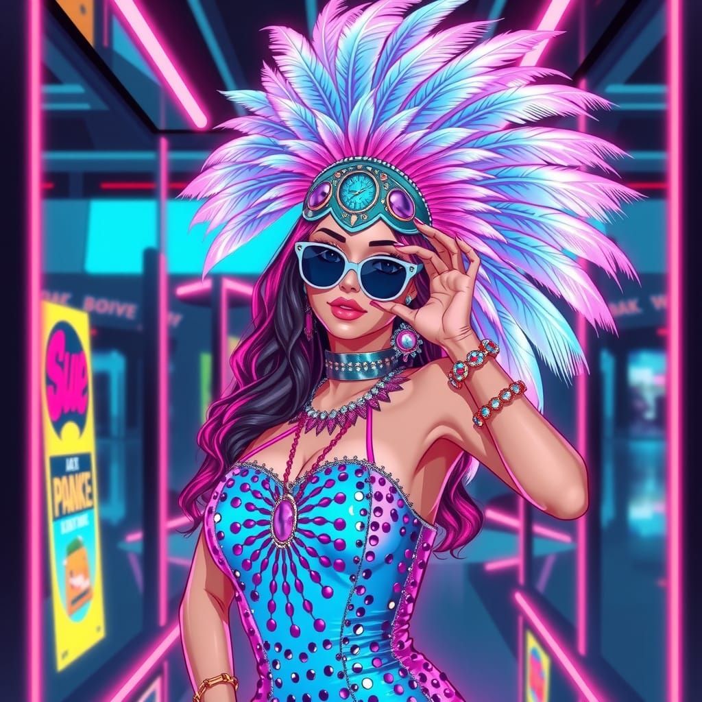 Anime Showgirl in Synthwave Neon Style