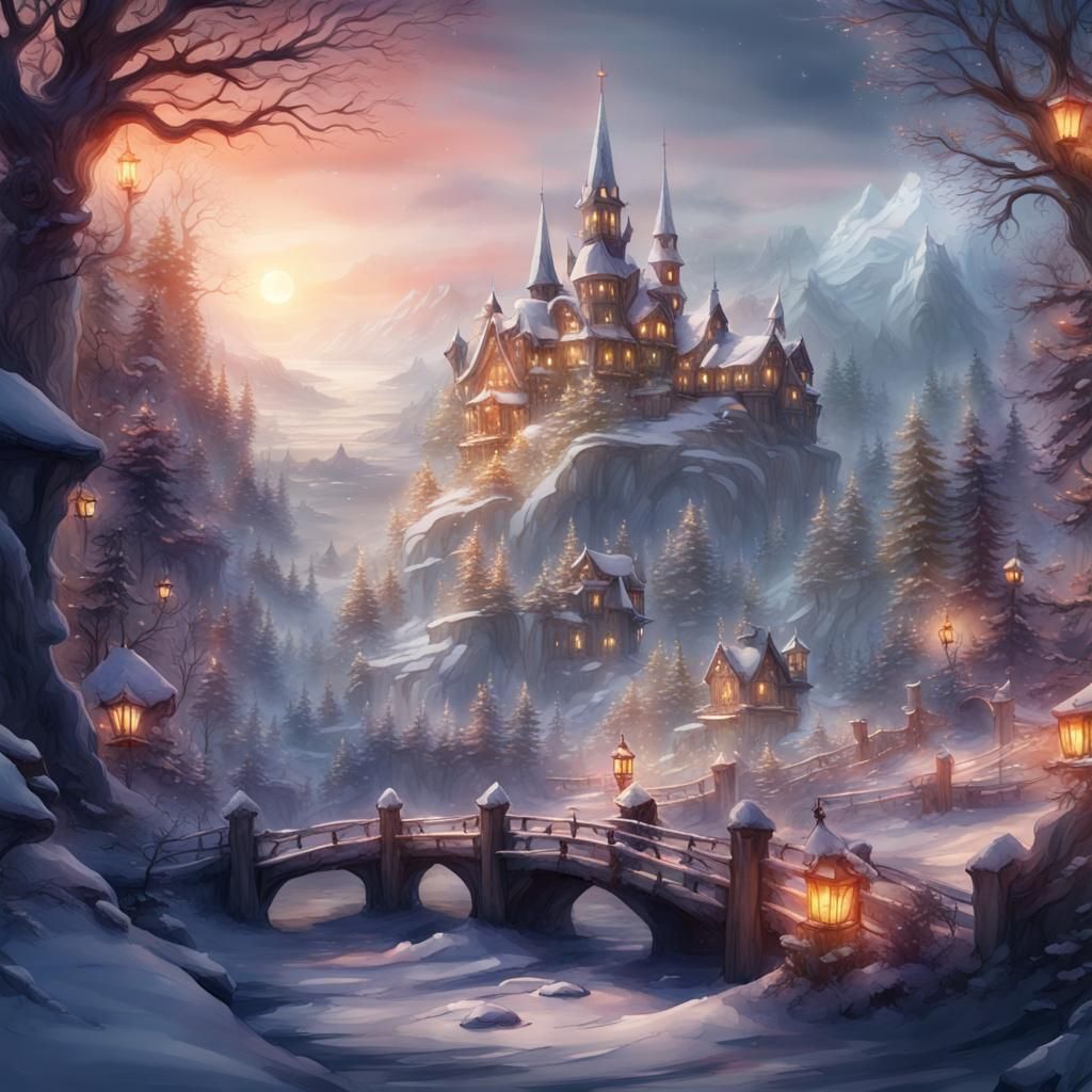 Watercolor Christmas Fantasy Concept Art