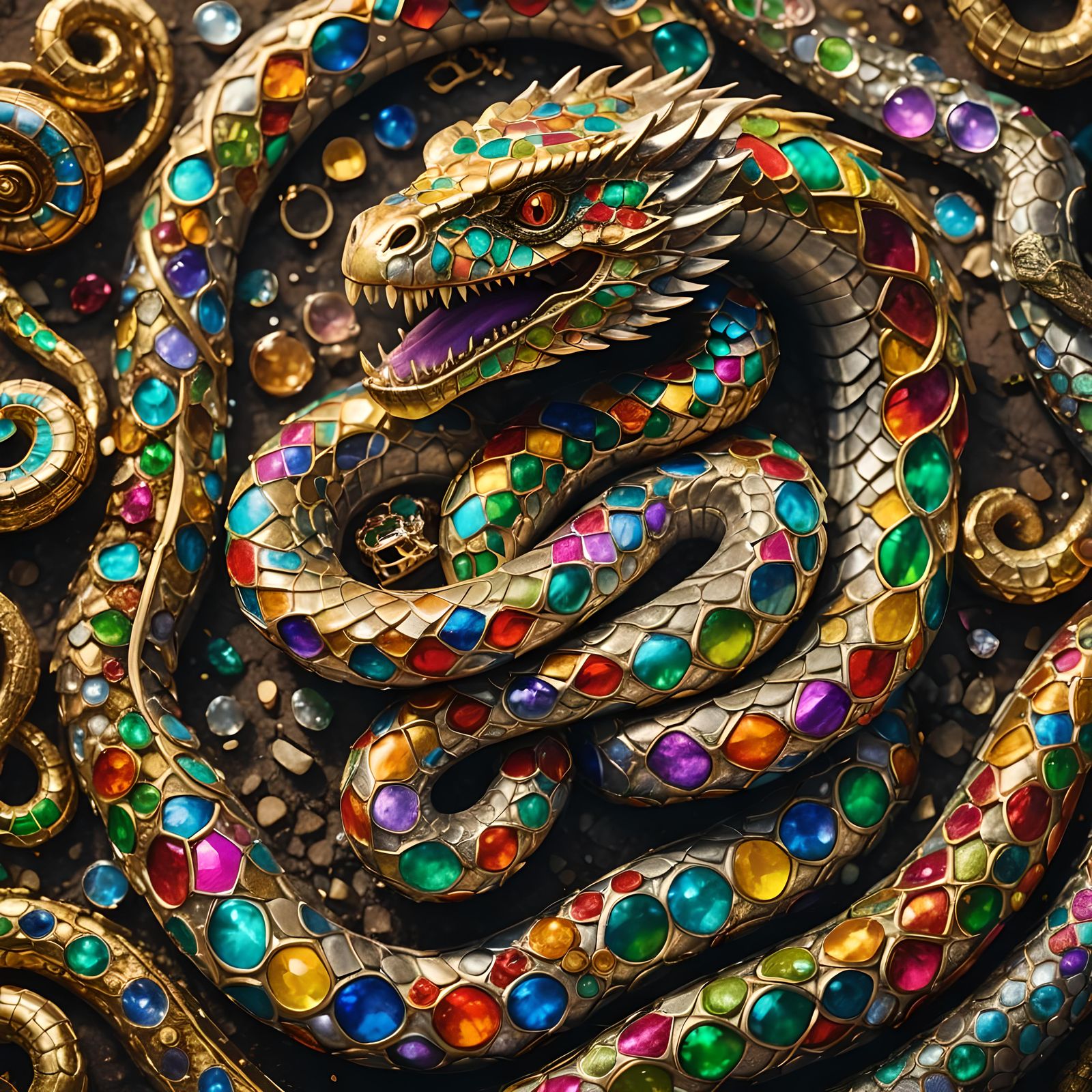 Mythical snake, protecting its Treasure.