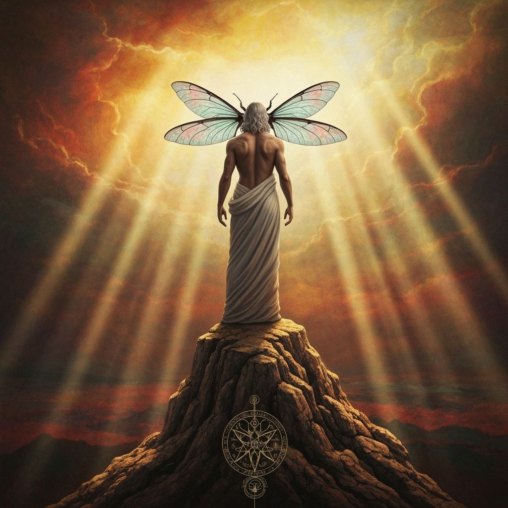 God-like Creature with Iridescent Wings in Mystical Style