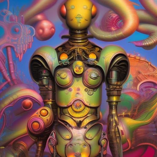 Psychedelic Steel Robots in Lisa Frank Style